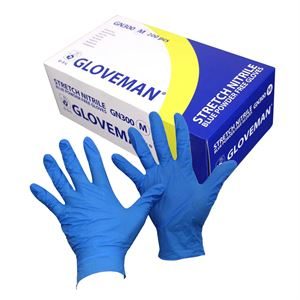 Gloveman Powder Free Stretch Blue Nitrile Gloves