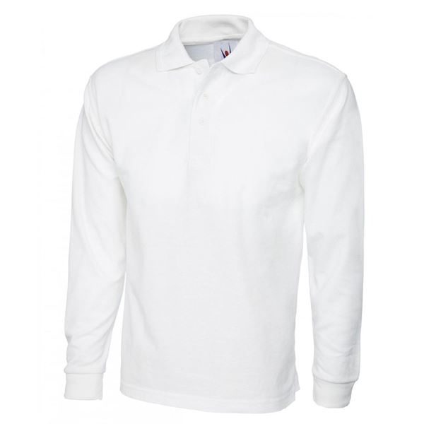Uneek UC113 White Long Sleeve Polo Shirt - Size Large